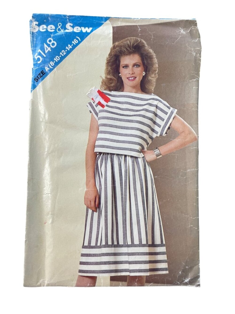 Vintage See & Sew 5148 Skirt Pattern Sizes 8-16 A-Line Striped SKIRT ONLY CUT